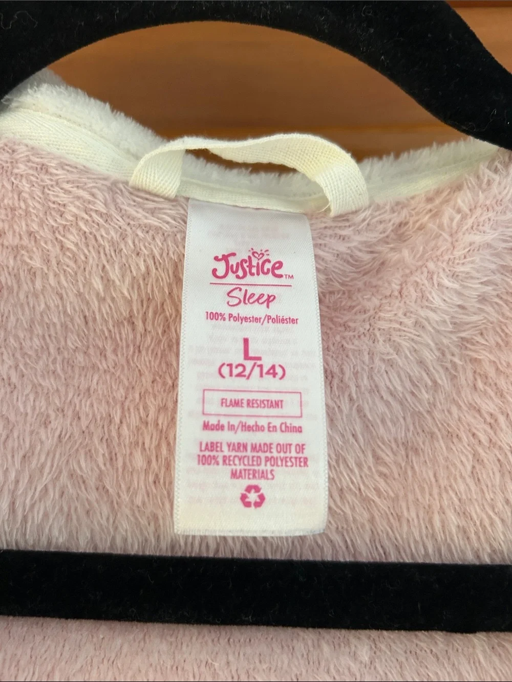 Justice Girls Light Pink Hooded Star-Print Plush Robe with White Lining